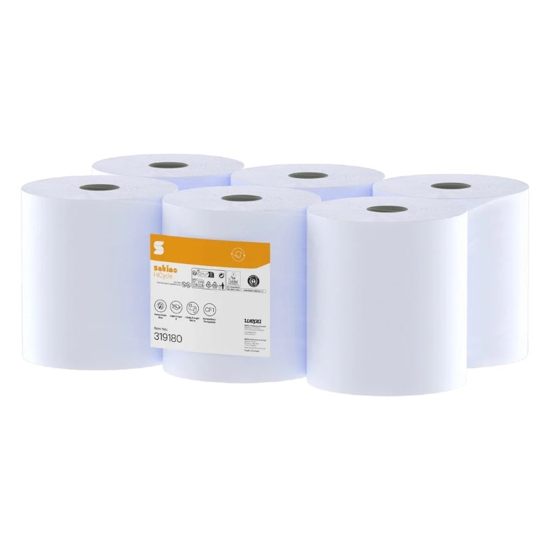 Satino HiCycle - Essuie-mains dévidage central - 2 plis - recyclé bleu - 150m - Colis de 6 rouleaux (CF1)